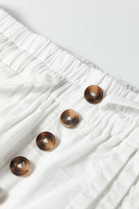66Disco - Elastic Waist Button Pleated Detail Wide Leg Pants