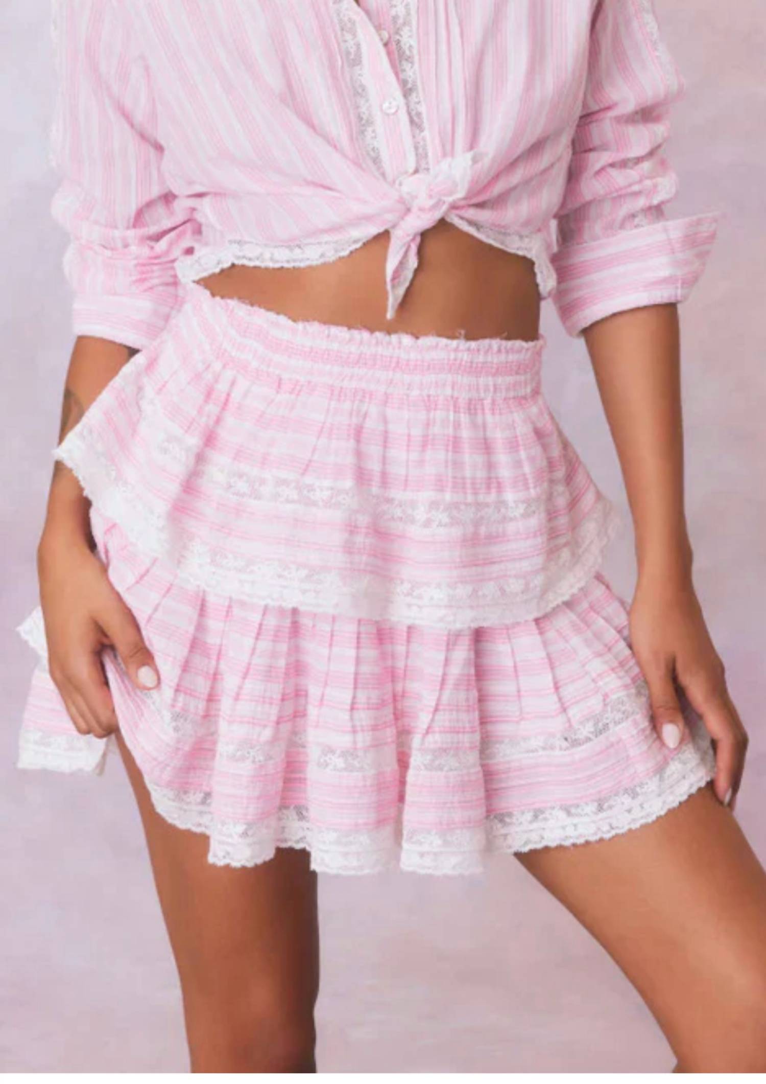 Loveshackfancy - Ruffle Stripe Cotton Mini Skirt