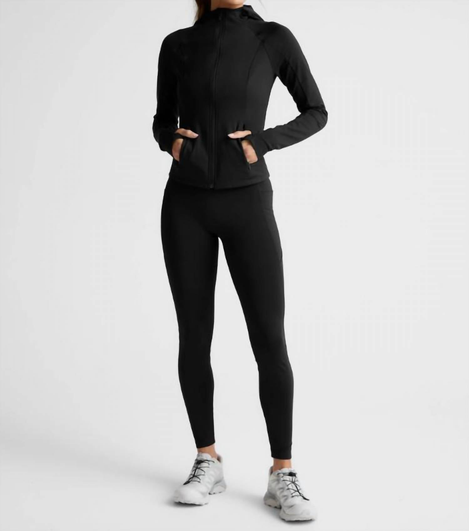 BEYOND YOGA pacer fleece full-zip jacket in black - women's jacket - view 5