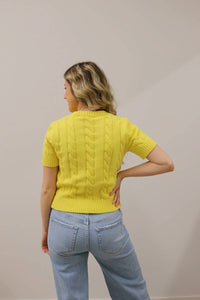 Entro - Cable Knit Short Sleeve Button Front Knit Cardigan