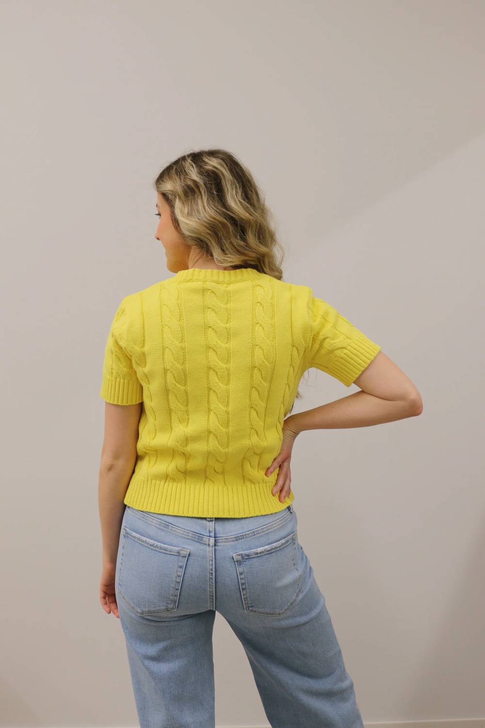 Entro - Cable Knit Short Sleeve Button Front Knit Cardigan