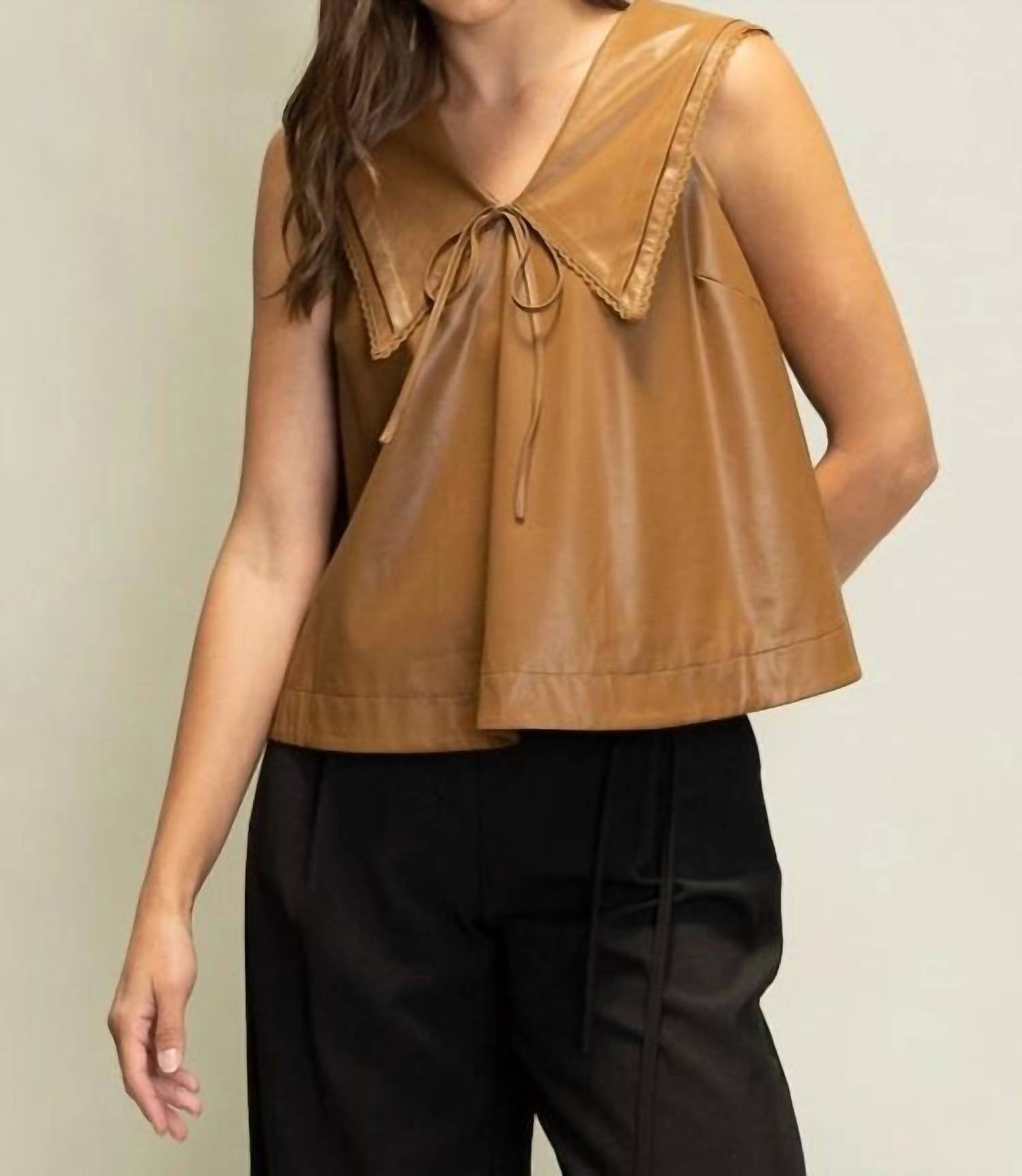 Heyson - Women's Leather Pintuck And Lace Top