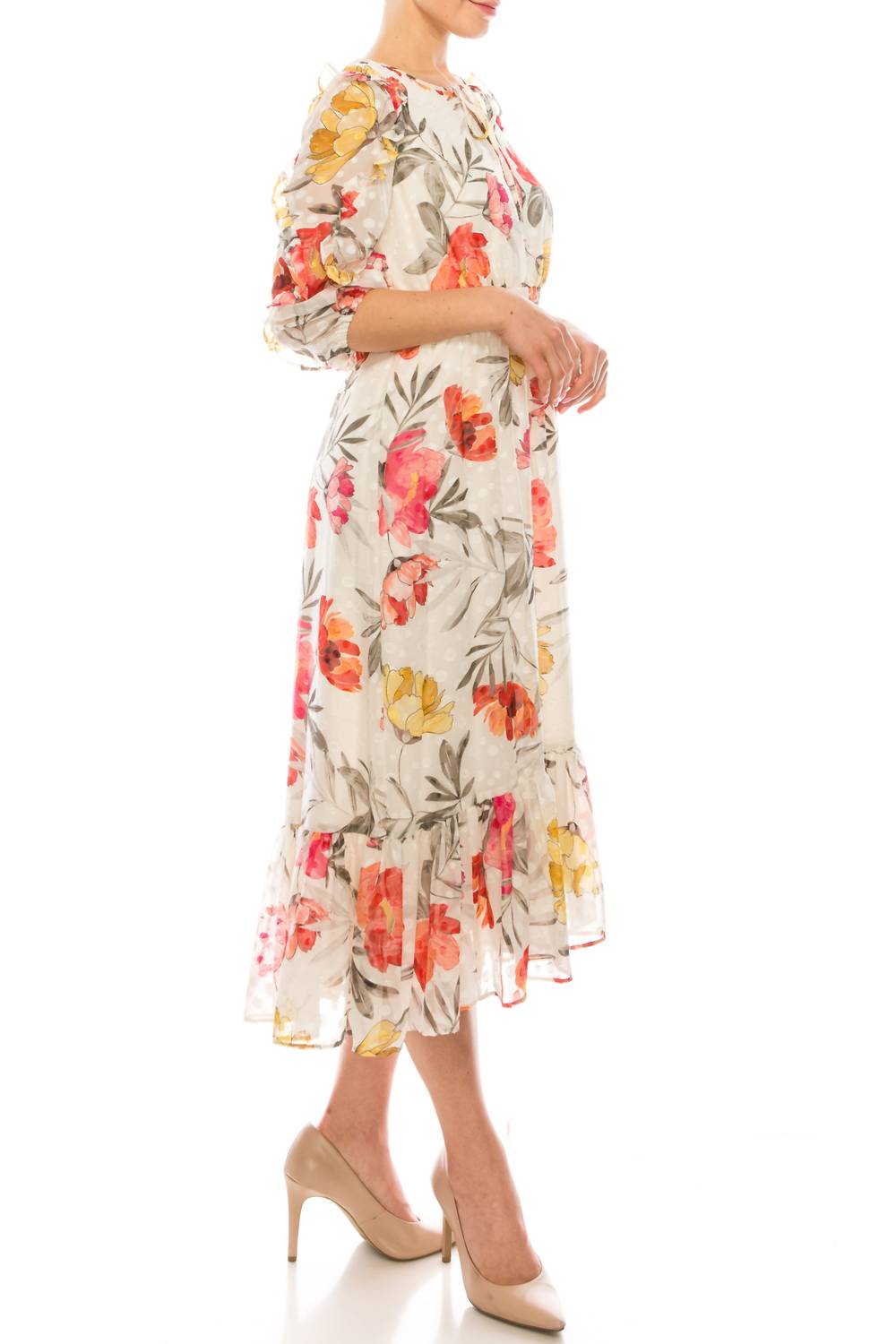 Maison Tara - Floral Chiffon A-line Dress