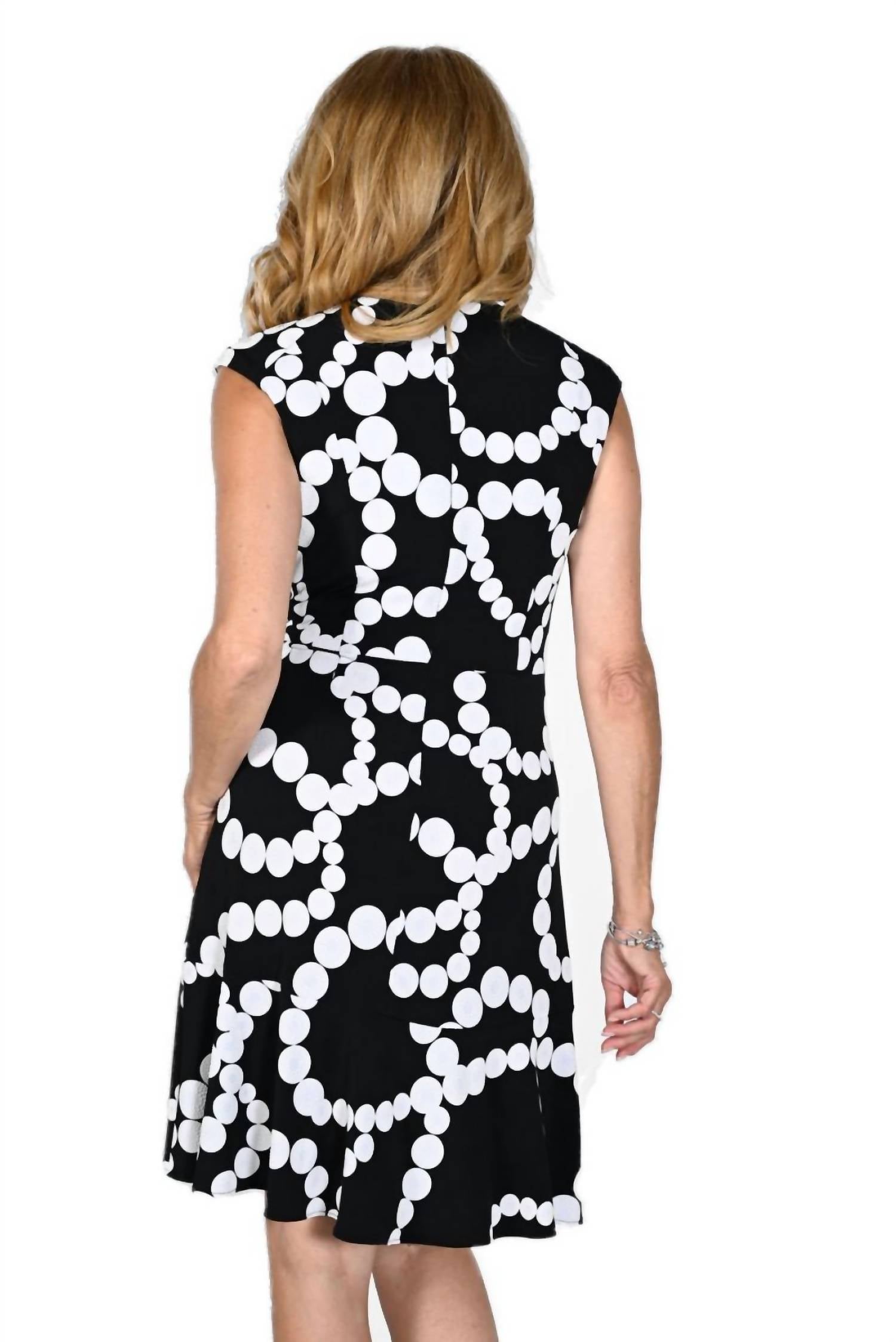 Frank Lyman Brookelynn Dot Chain Abstract Print Sleeveless Dress in black with white - women's dress - detail view