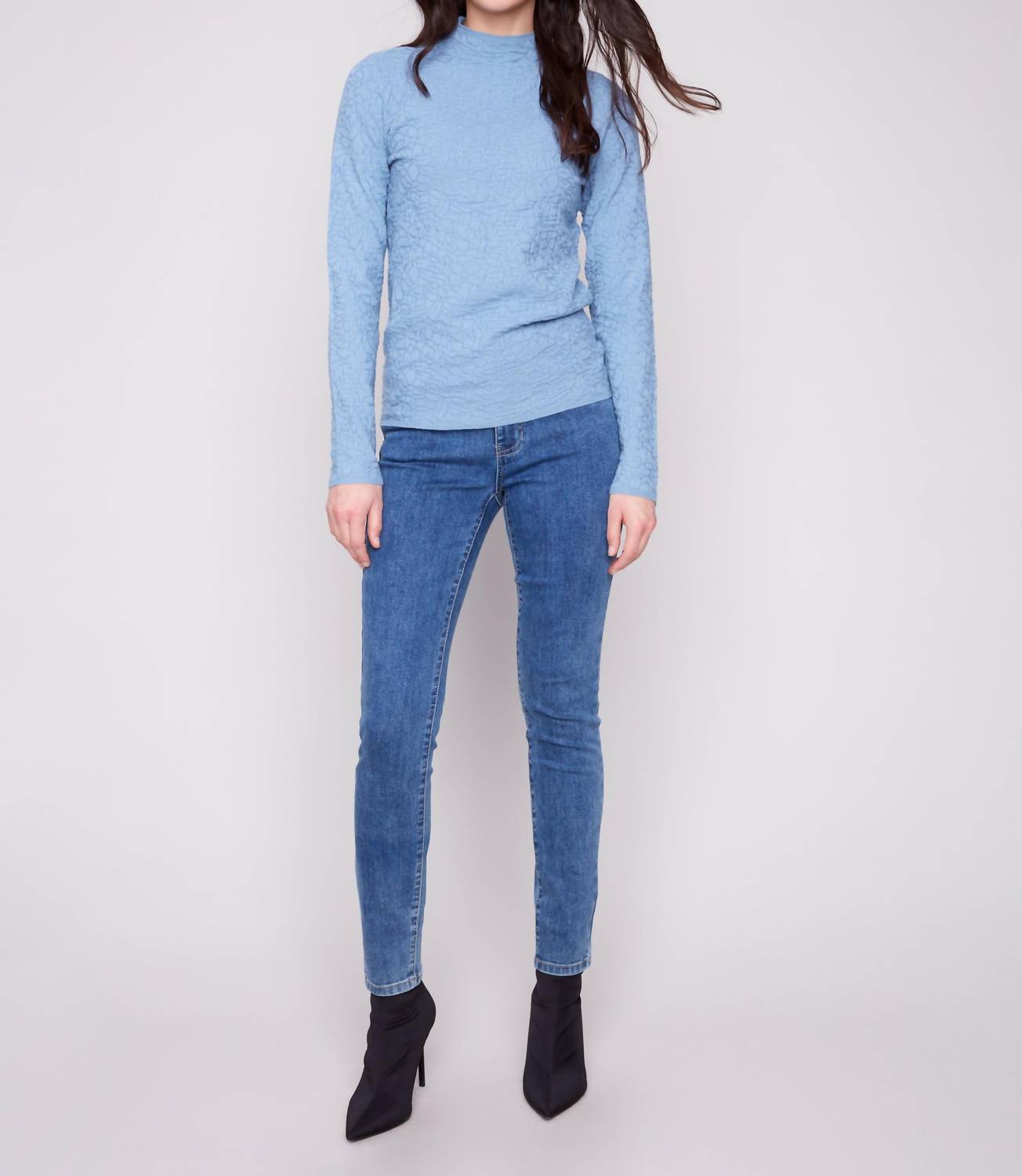 CHARLIE B Mock Neck Textured Sweater in oxford - women's sweater - alternate view
