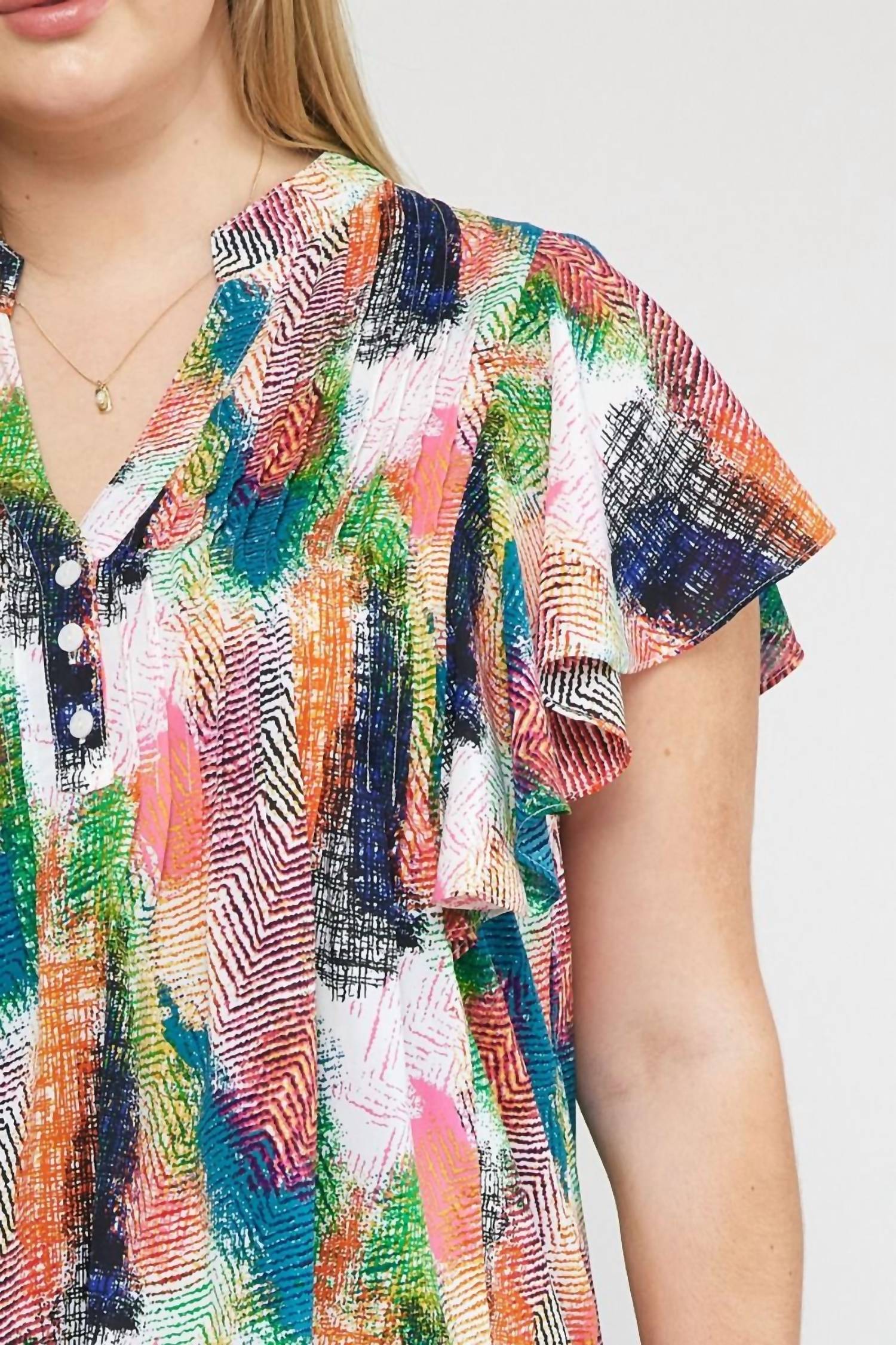 Entro - V-Neck Ruffle Sleeve Top