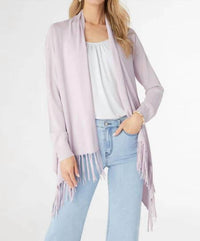 COCO + CARMEN Airweave Open Cardigan With Fringe in lilac - women's cardigan