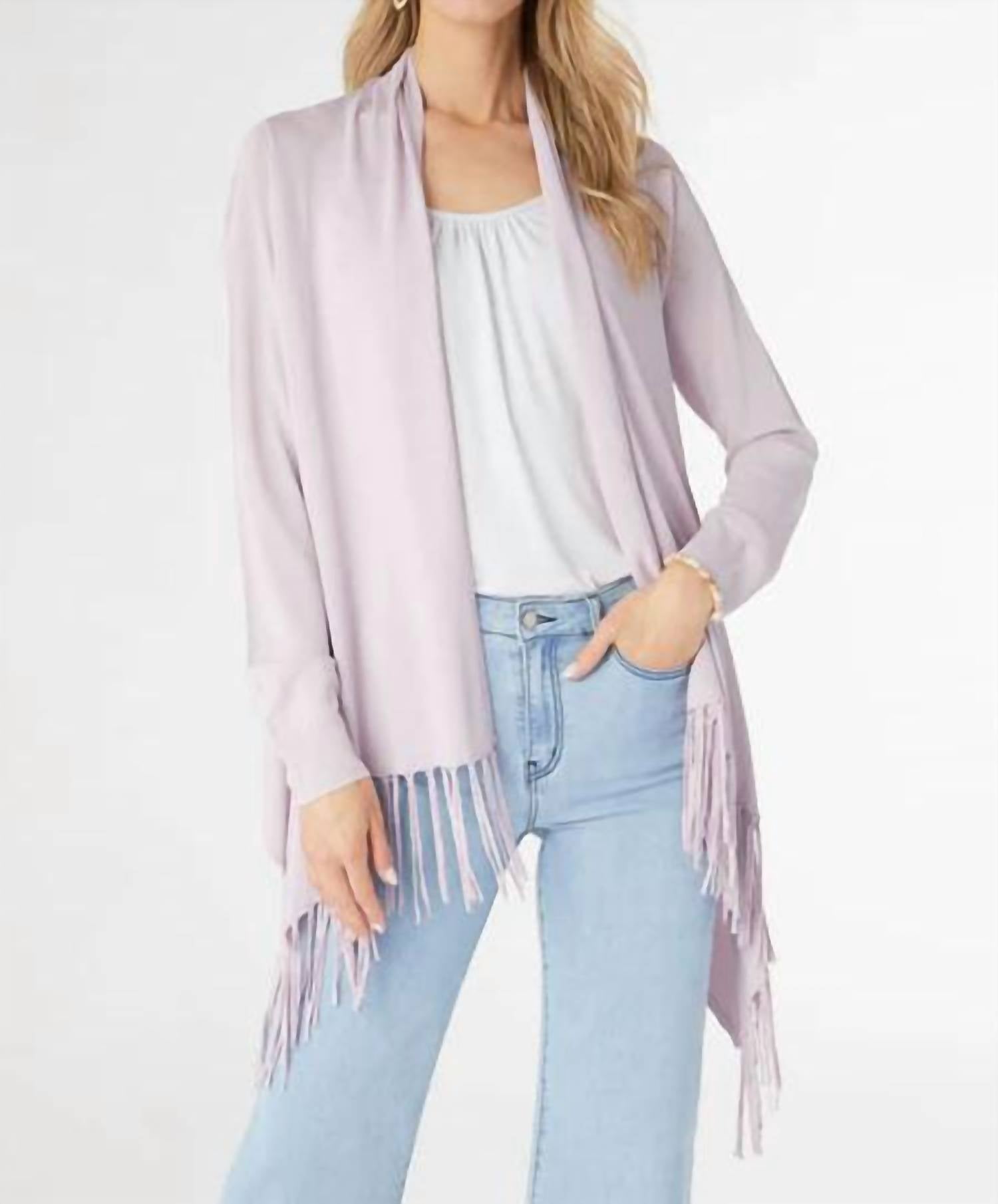 COCO + CARMEN Airweave Open Cardigan With Fringe in lilac - women's cardigan