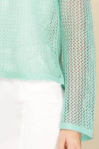 SHE + SKY Open-knit Metallic Thread Sweater Top in aqua - women's sweater - view 5