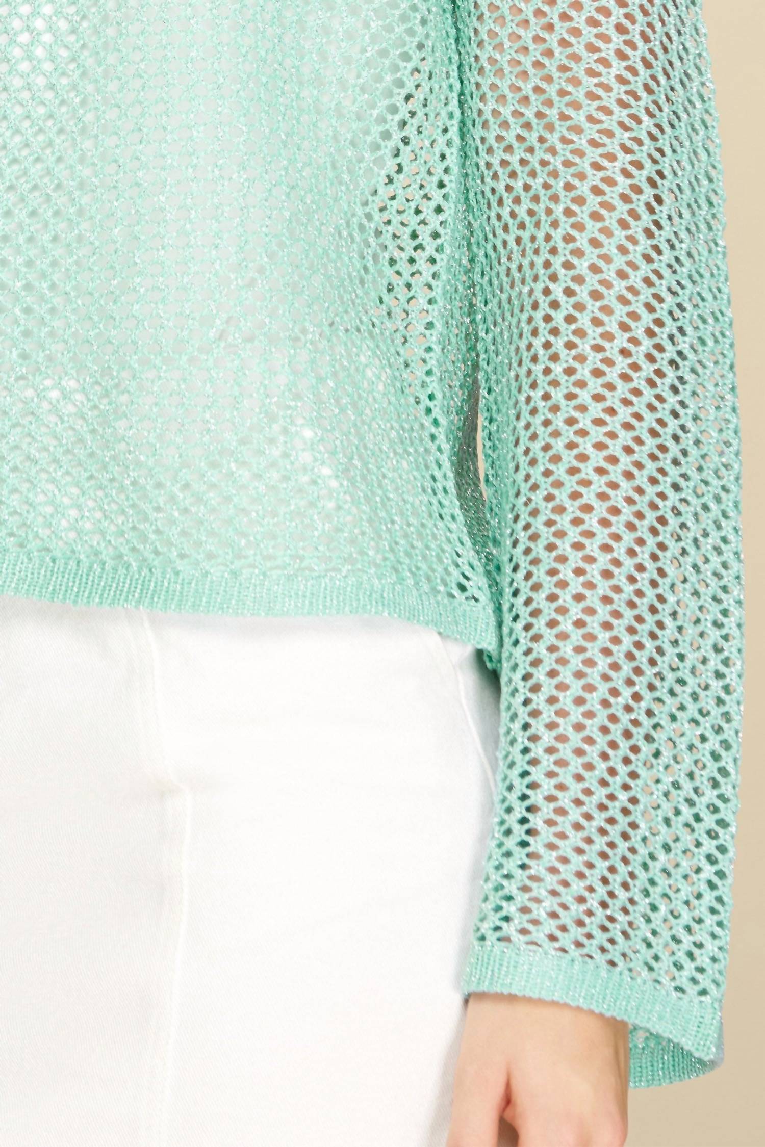 SHE + SKY Open-knit Metallic Thread Sweater Top in aqua - women's sweater - view 5