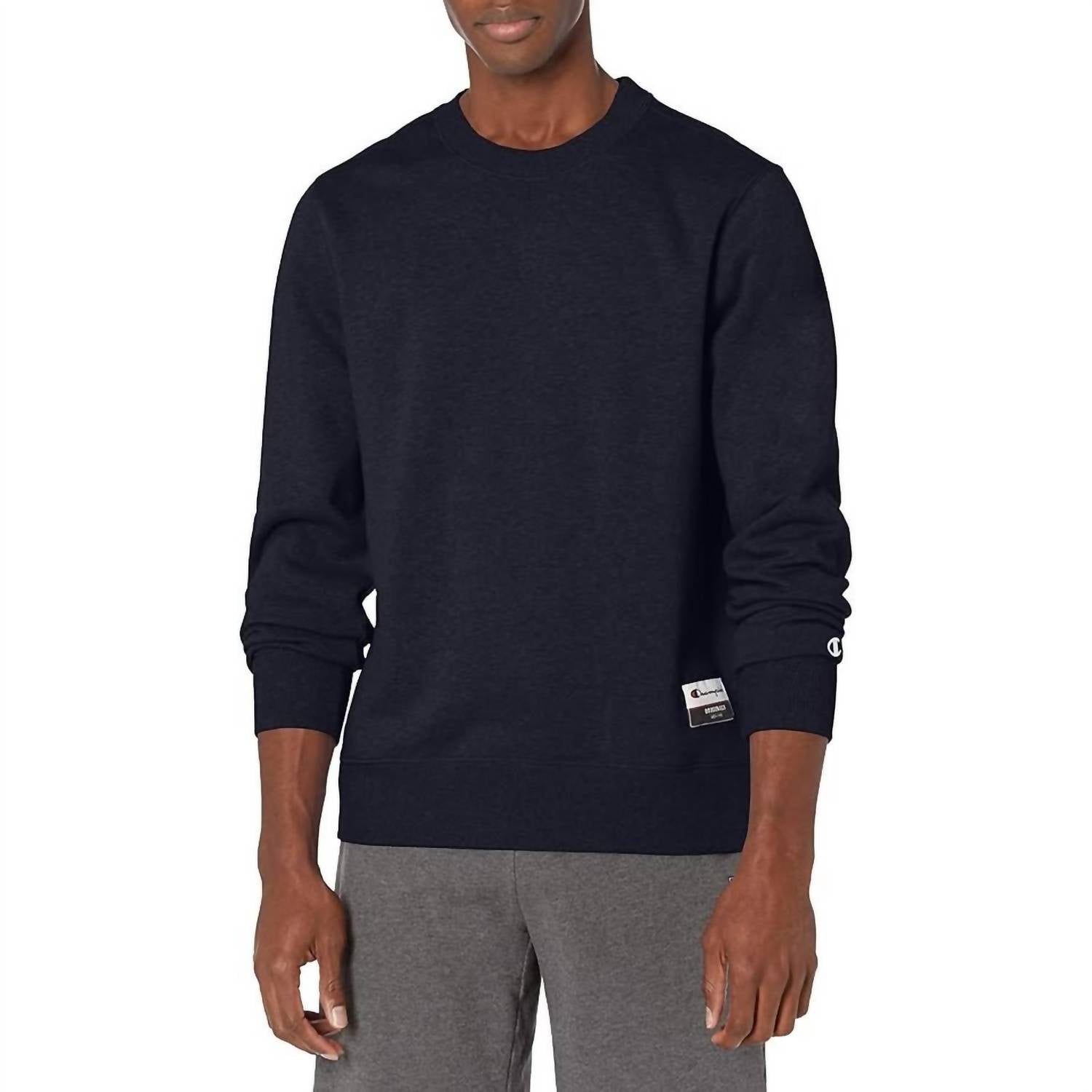 Champion Sueded Fleece Pullover Crew Neck Sweatshirt in navy - men's shirt