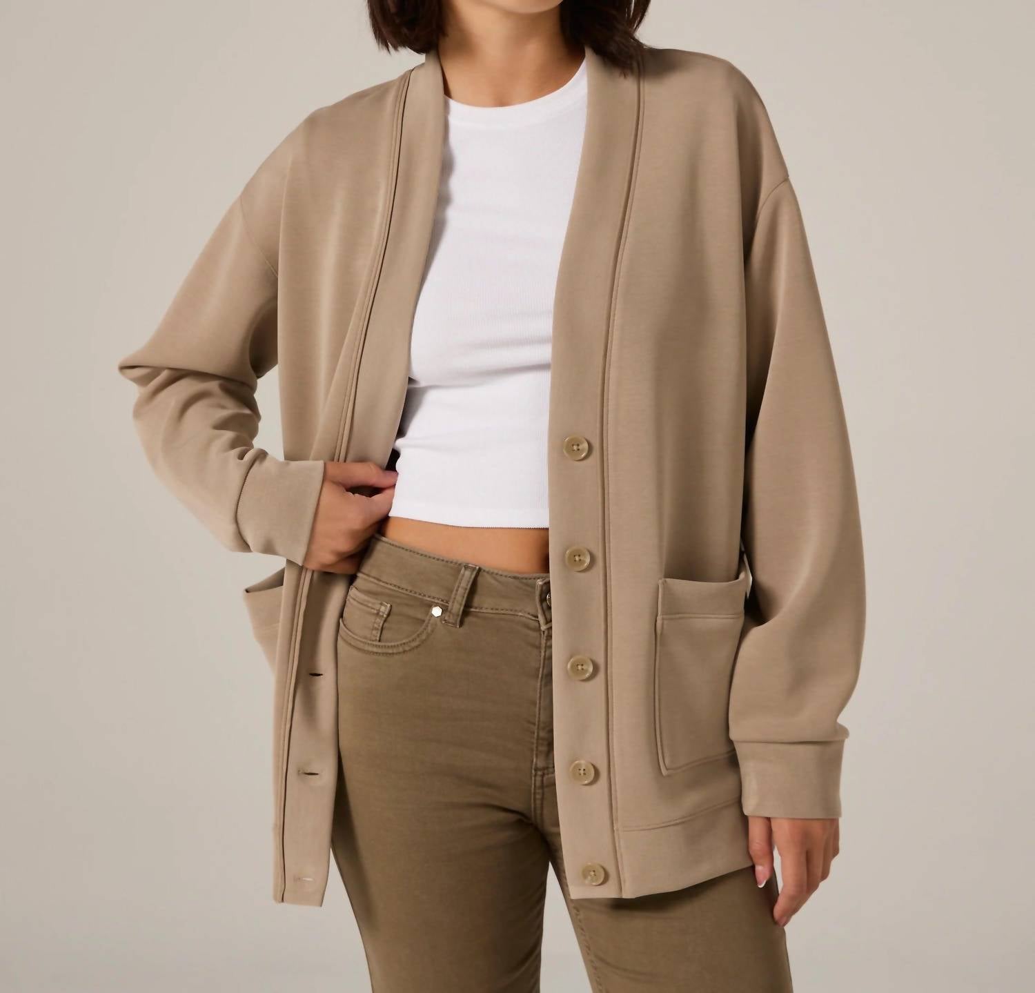 7Diamonds Rev Understated Structure Cardigan in hazelwood - women's cardigan - detail view
