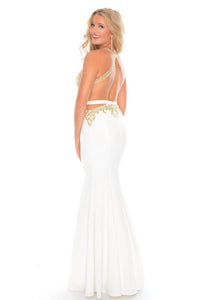 Precious Formals - Beaded High Neck Evening Gown