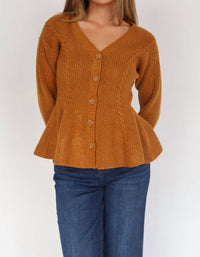 STEVE MADDEN Courtney Peplum Button Front Cardigan in pumpkin spice - women's cardigan