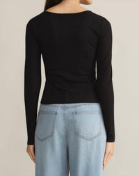 Z Supply Women's Infinity Fitted Long Sleeve Top in black - women's long sleeve top - detail view