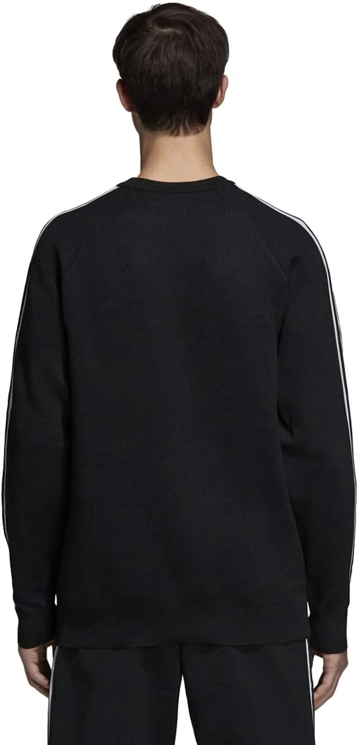 adidas Men's Knit Crewneck Long Sleeve Sweatshirt in black - men's shirt - detail view
