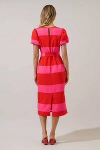 SUGARLIPS Lolli Pop Stripe Midi Dress in fuchsia red - women's dress - alternate view
