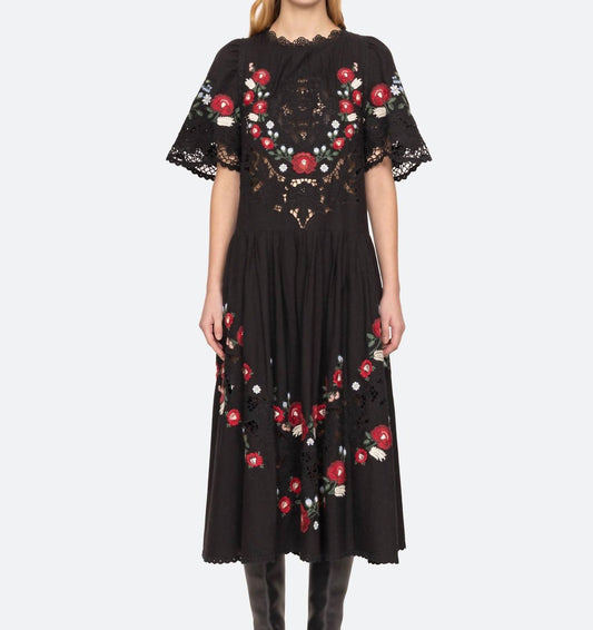 Sea - Rosaline Embroidery Short Sleeve Midi Dress