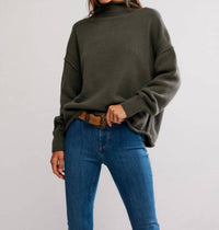 Free People Torres Roll Neck Sweater in army - women's sweater