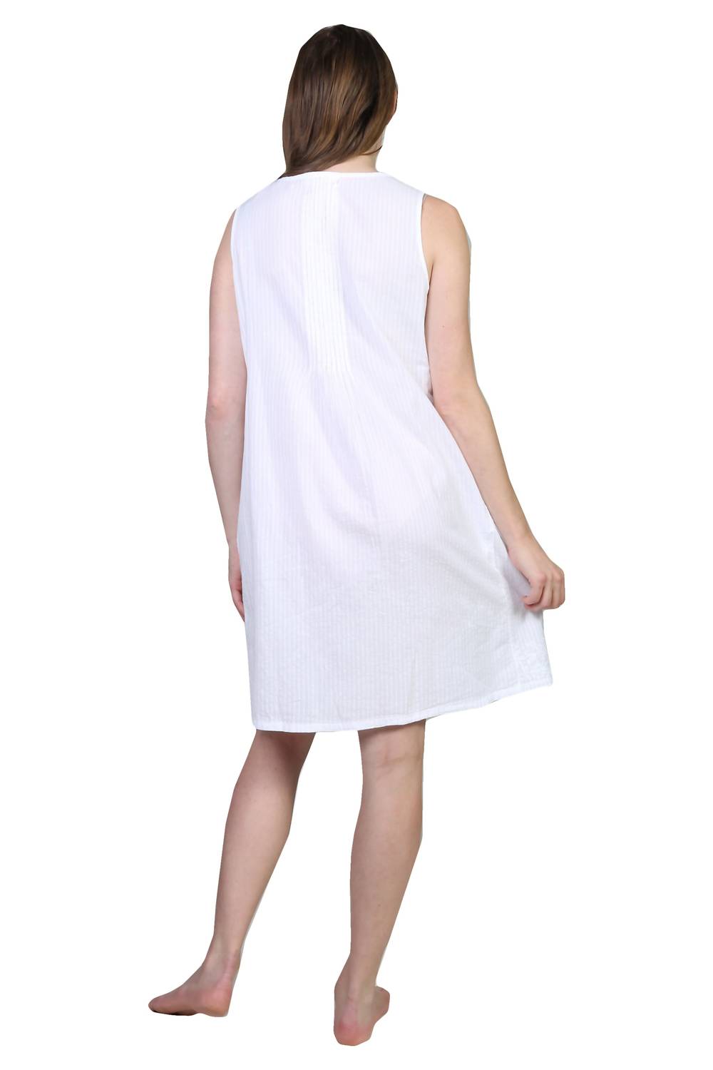 La Cera - Striped Sleeveless Embroidered Nightgown