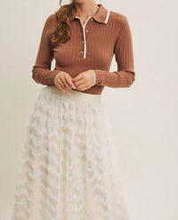 In February Quietly Elegant Sweater Polo in mocha mousse - women's long sleeve top