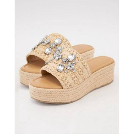Soda - Women's Rhinestone Raffia Platform Sandals