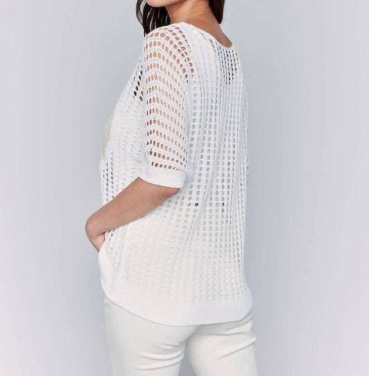 Charlie B - Fishnet V-neck Sweater With Heart