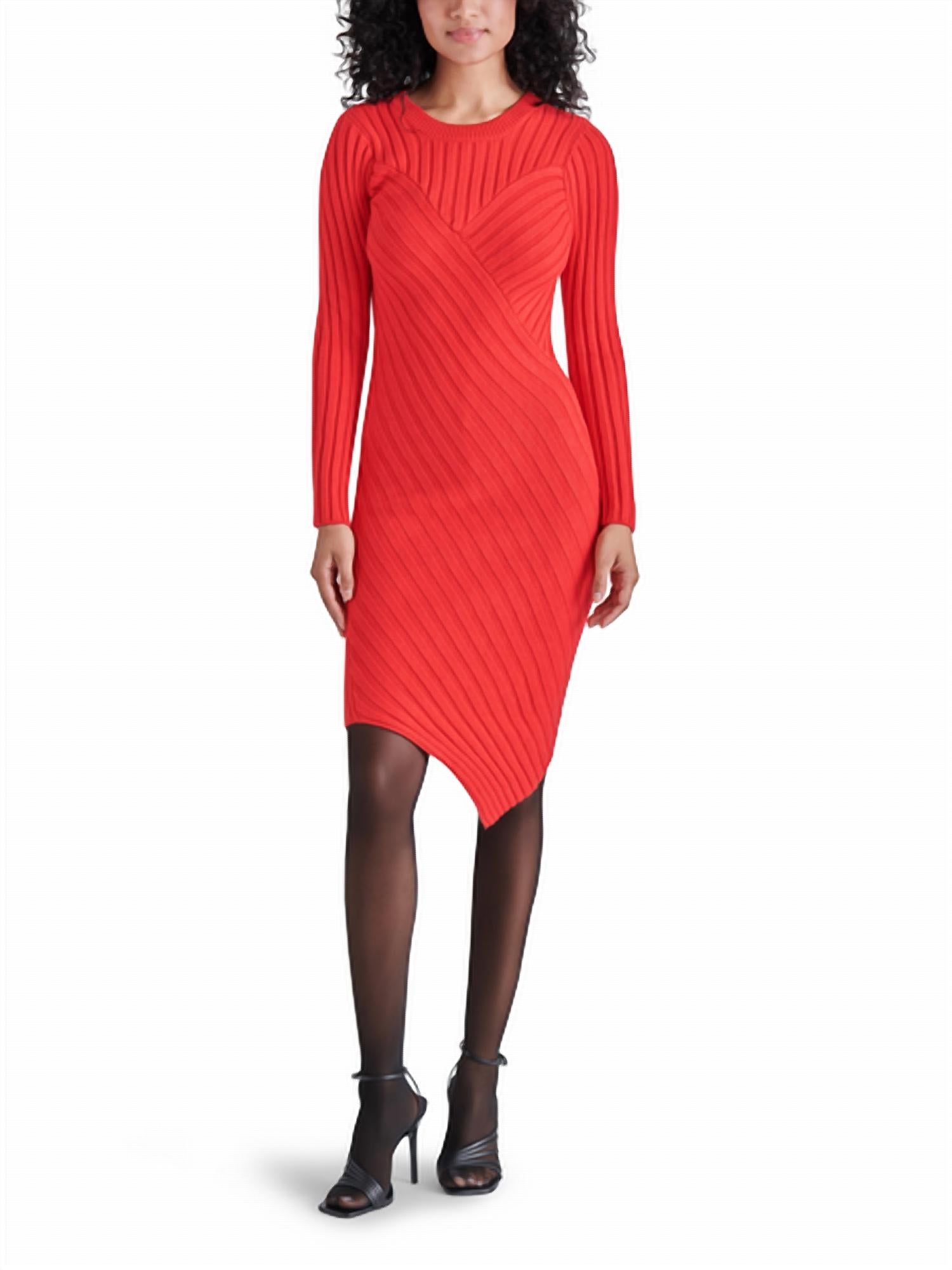 Steve Madden Women's Serina Asymmetric Rib-Knit Sweater Dress - Cherry Red