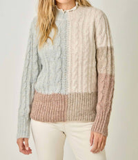 mystree Color Block Cable Knit Sweater in oatmeal mauve - women's sweater - view 4