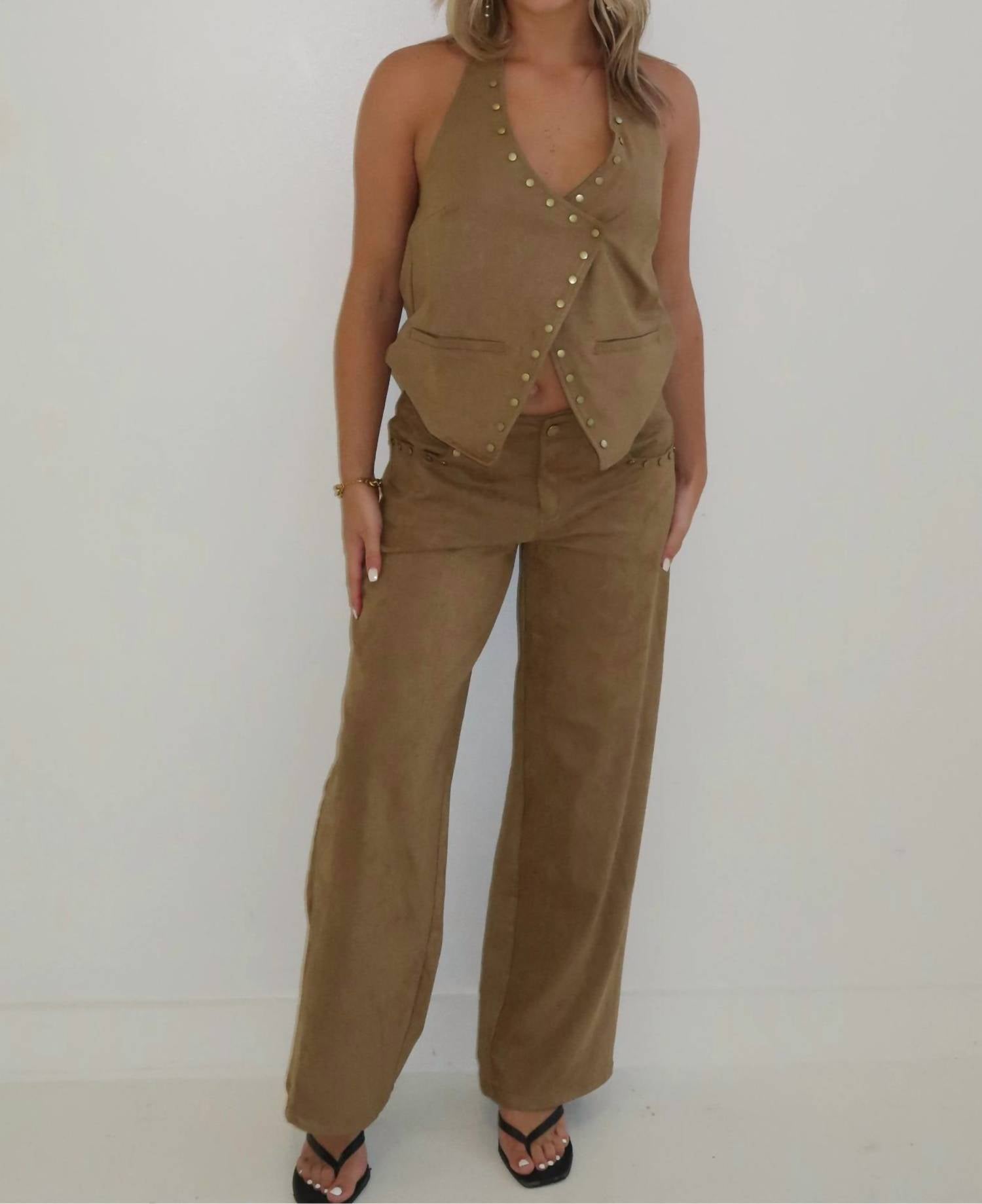Blue Blush - Wide Leg Suede Pants