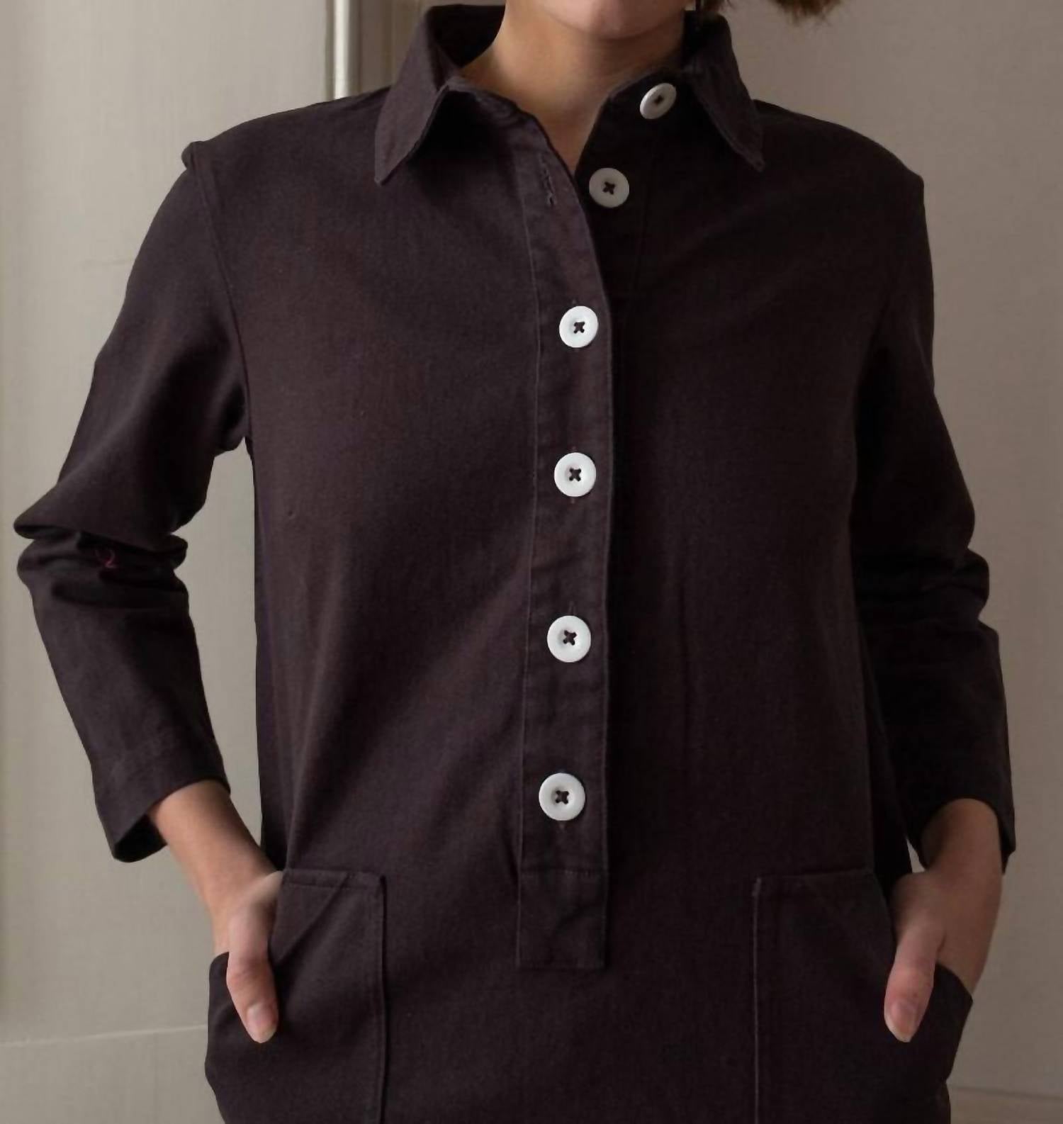 BIBICO Tara Short Cotton Twill Dress in dove grey - women's dress - view 5