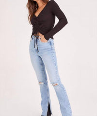 Project Social T - Selena Shirred V Neck Long Sleeve