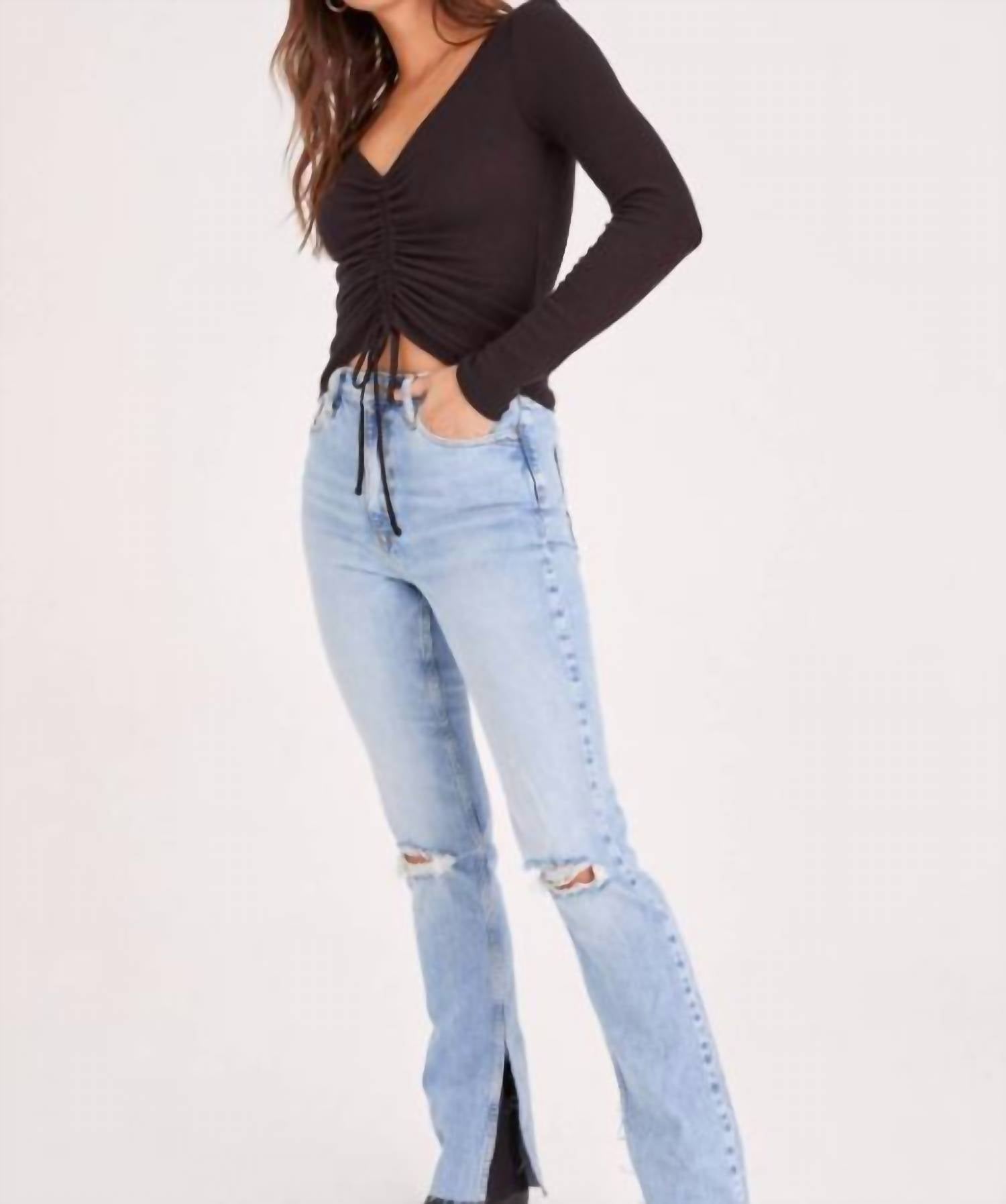 Project Social T - Selena Shirred V Neck Long Sleeve