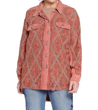 TRU LUXE Lace Patch Top in rust - women's long sleeve top