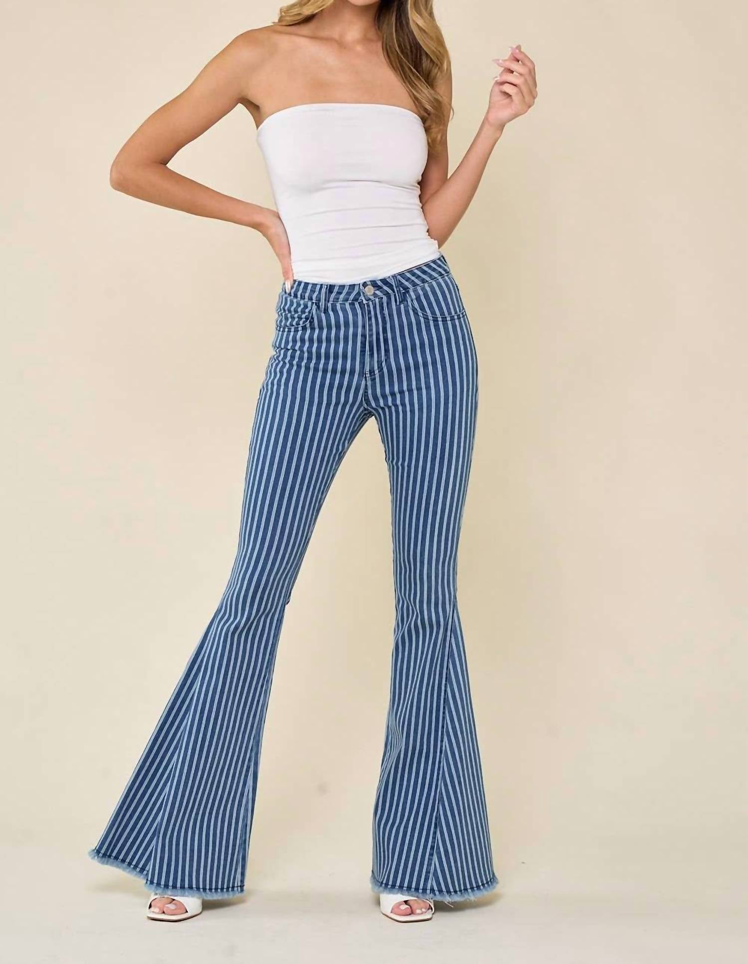 Wisteria Lane - Striped Stretchy Bellbottom Jeans