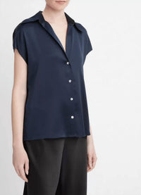 Vince - Silk Cap-Sleeve Ruched-Back Blouse