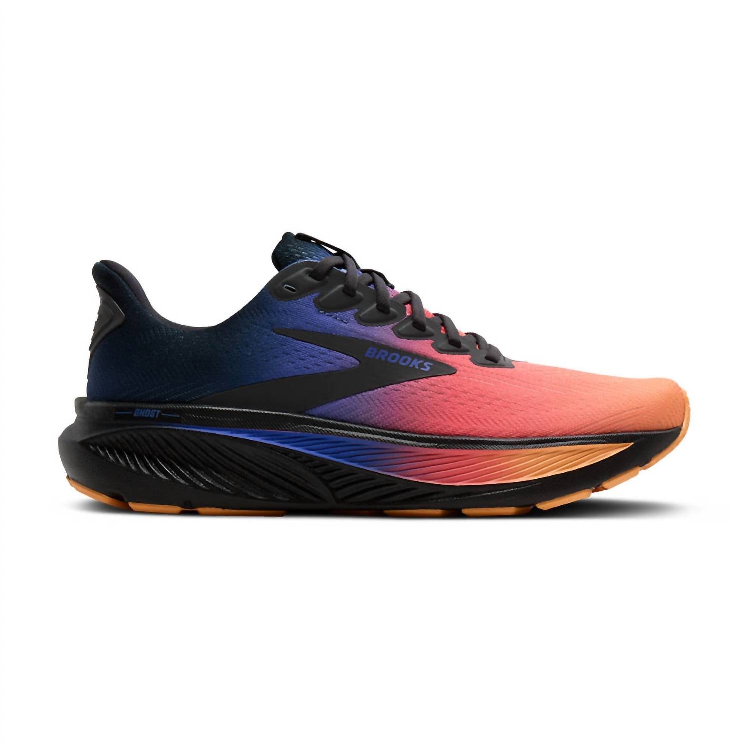 BROOKS Men's Ghost 17 Running Shoe in 434 night blue papaya - men's shoe - detail view