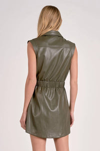 Elan - Sleeveless Faux Leather Utility Dress