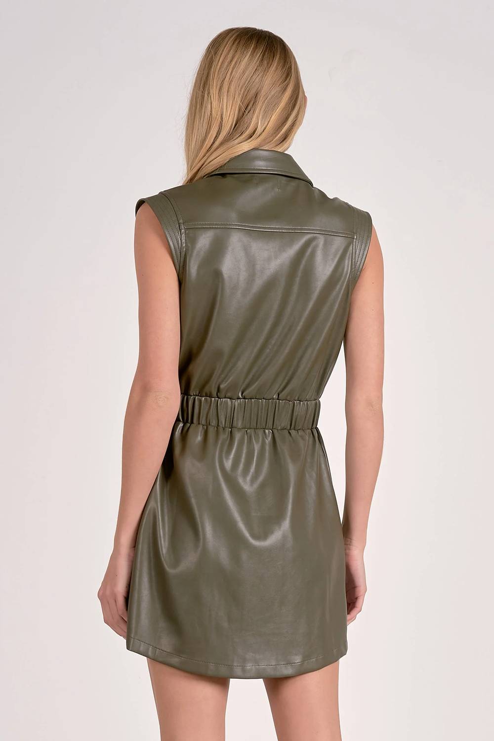 Elan - Sleeveless Faux Leather Utility Dress
