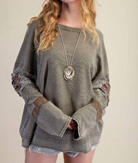 Easel Inside Out Washed Terry Pullover in faded olive - women's sweater