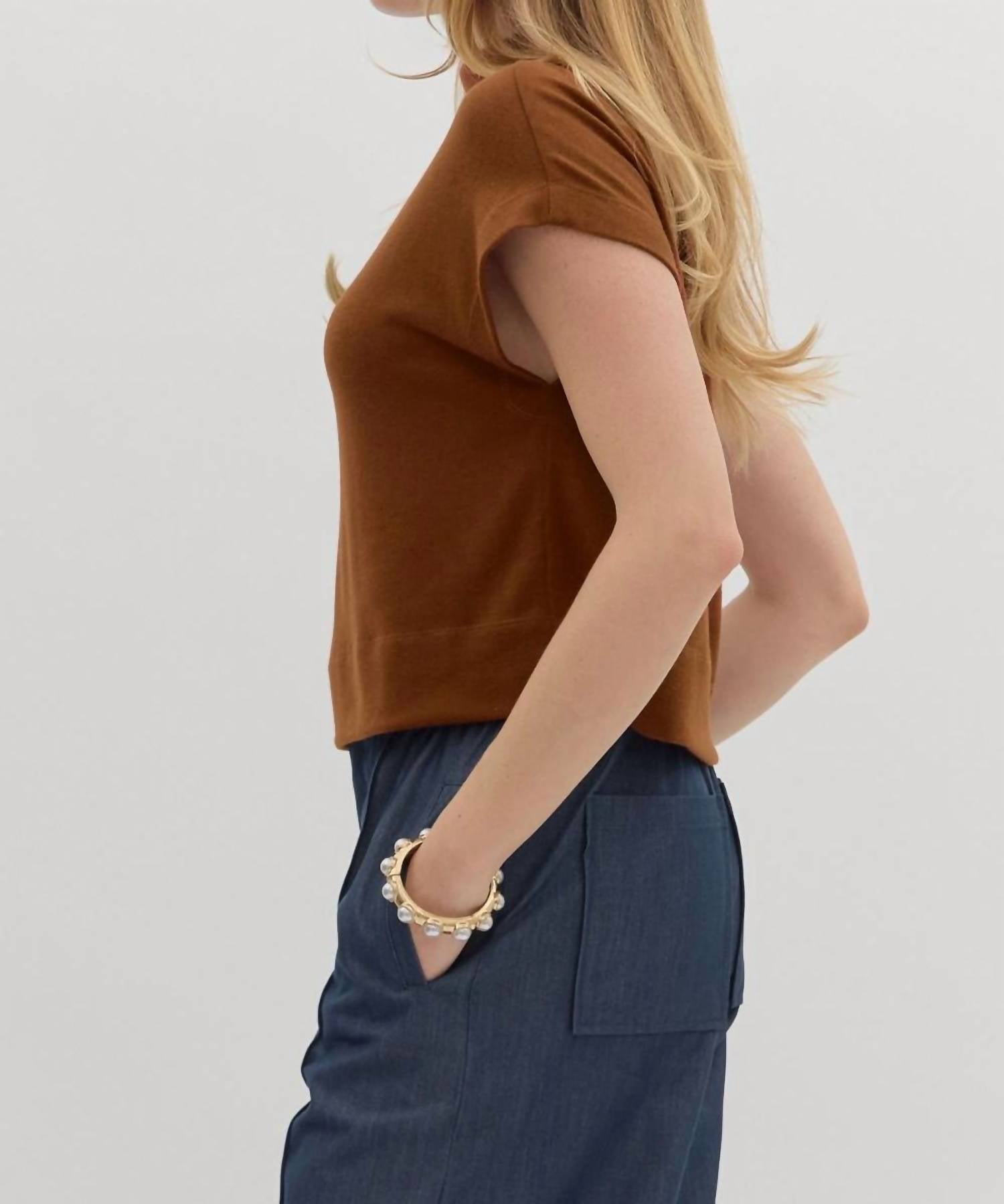 Entro - Solid Knit Mock Neck Pullover Top