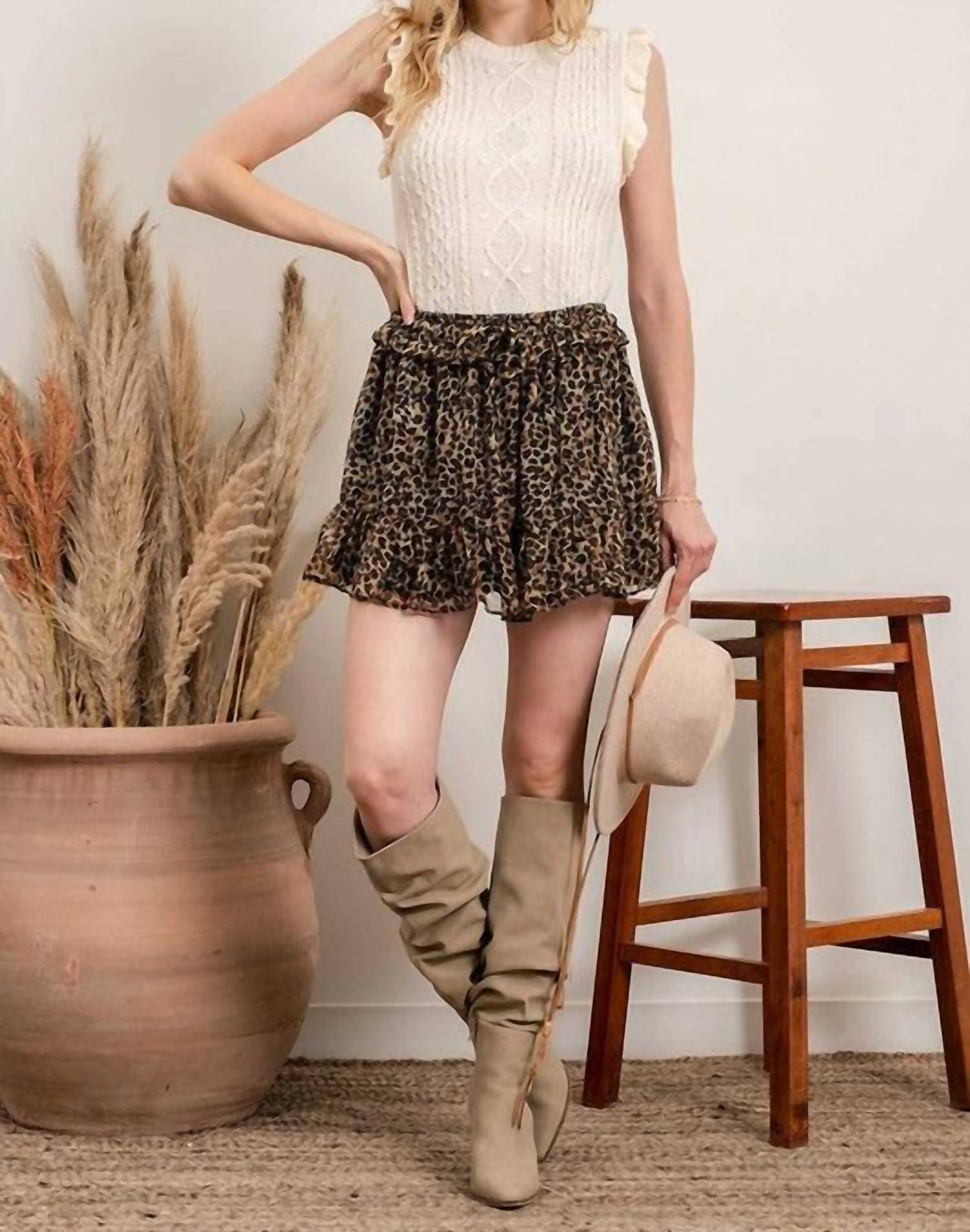 Sleeveless Ruffle Cable Knit Top