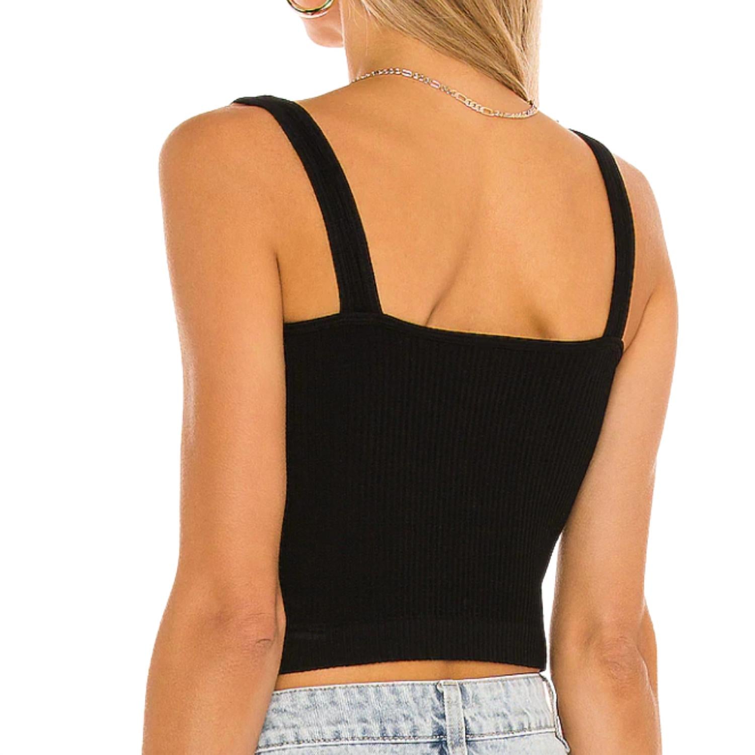 Free People Women's Solid Rib Brami Top in black - women's tank top - detail view