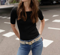 Amsterdam Heritage - Women's Ezra Studded Leather Belt With Square Buckle