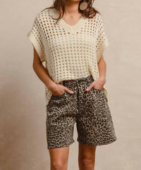BiBi Wild Side Front Pockets Dad Shorts in leopard - women's shorts