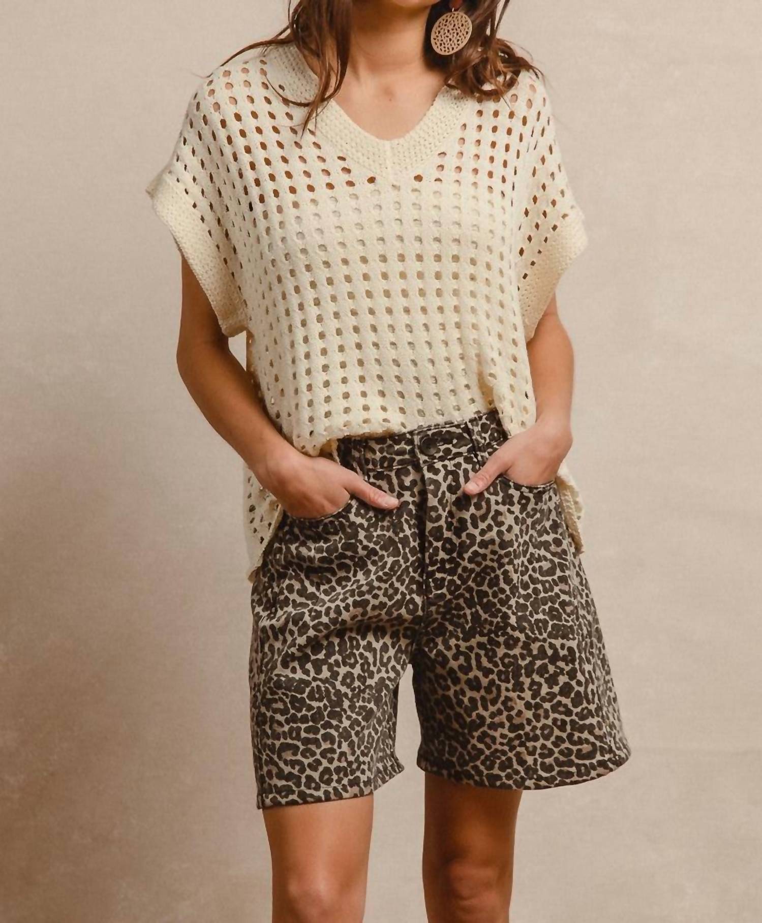 BiBi Wild Side Front Pockets Dad Shorts in leopard - women's shorts