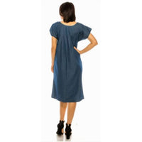 Unik - Colorful Floral Embroidered Chambray Midi Dress