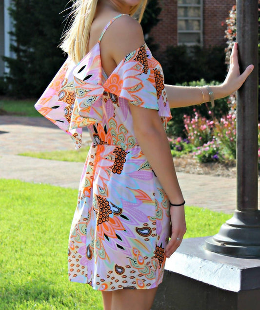 Glam - Feather Floral Cape Spg Dress