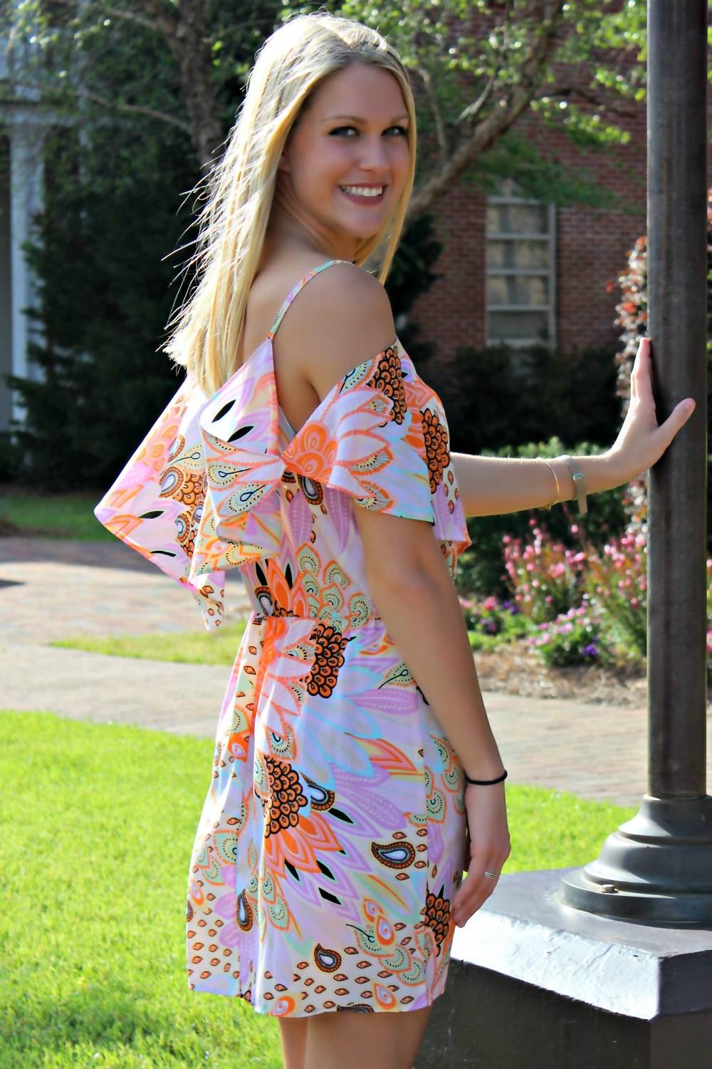 Glam - Feather Floral Cape Spg Dress