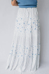 Shewin - High Waist Tiny Floral Print Boho Maxi Skirt